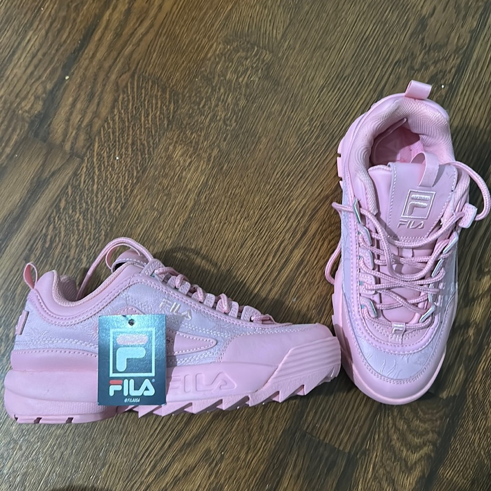 womens fila disruptor shoe - pink floral